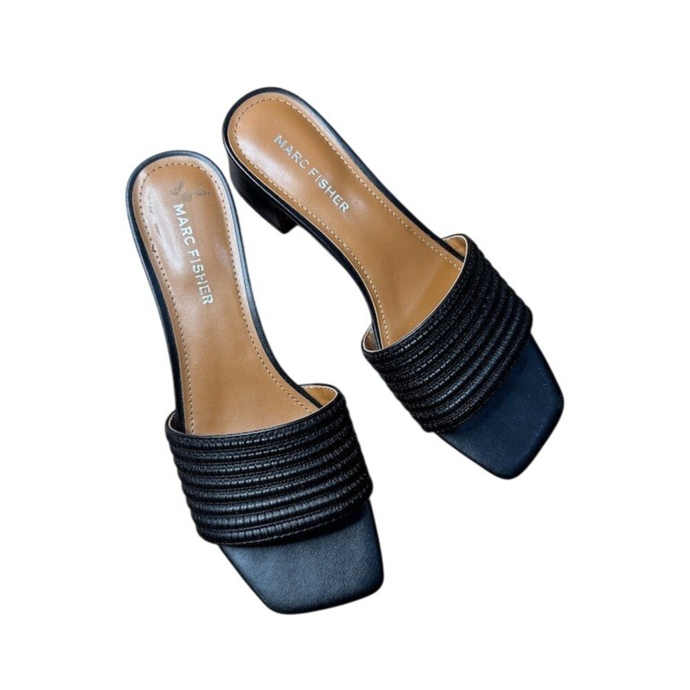 Marc Fisher Casala Slide Mule Sandals Womens 6.5 Black Square Toe Heel